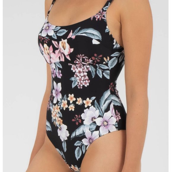 BILLABONG one piece sz 8 swimmers NEW Tiki black floral  underwire adjustable - Picture 2 of 13